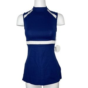 NWT STAUD Atlas Top Sleeveless Midnight Blue Linen Cotton Blend Shirt 00